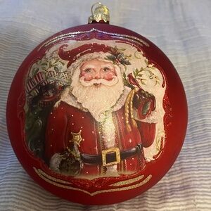 Lg Festive Red Santa Claus Glass Ornament 6 inches
